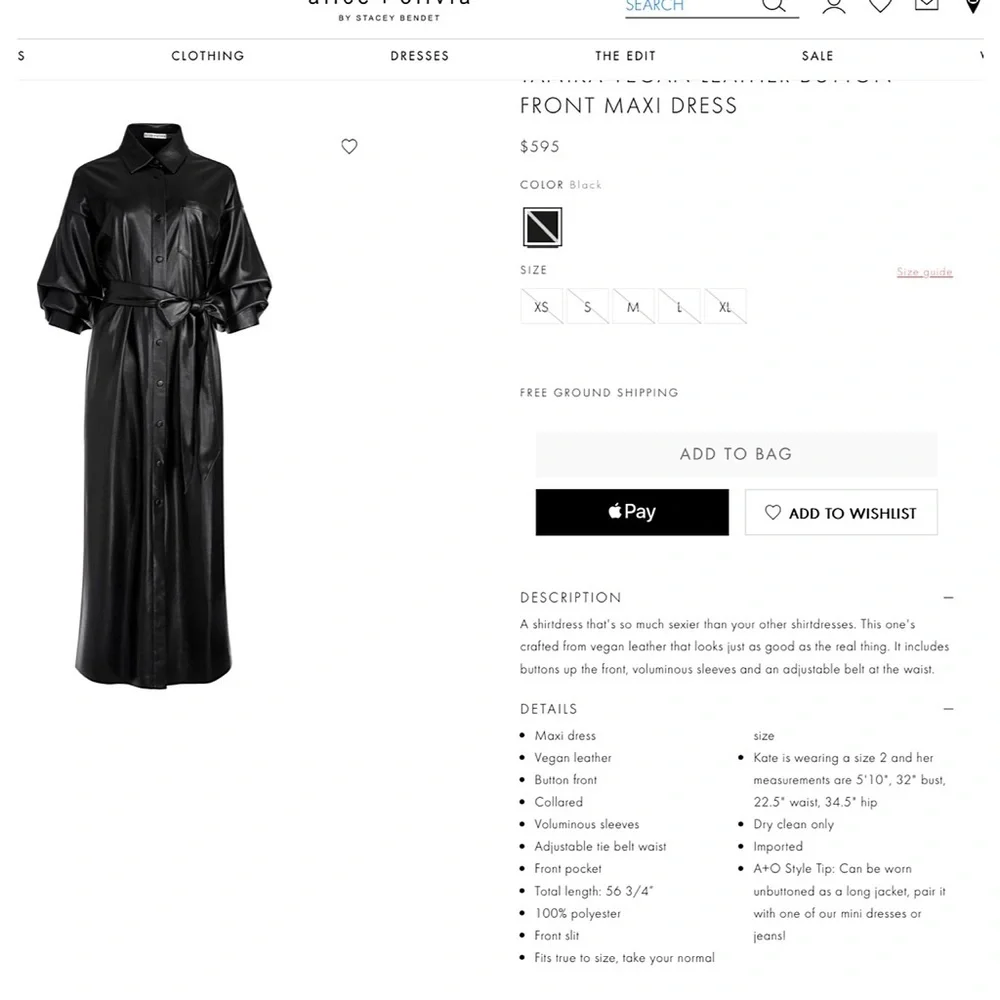 Alice + Olivia Tanika Vegan Leather Button Front Collared Black Maxi Dress - Picture 3 of 15